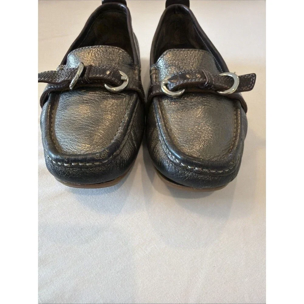 Coach Jillian Driving Shoes Leather Loafers Womens 10 Gunmetal Gray Metallic Moc
